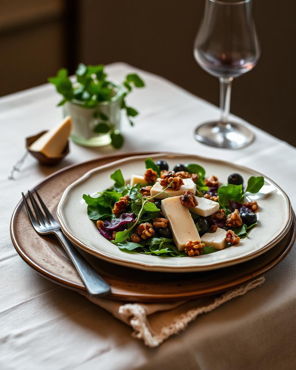 Salade de chèvre, noix et raisins